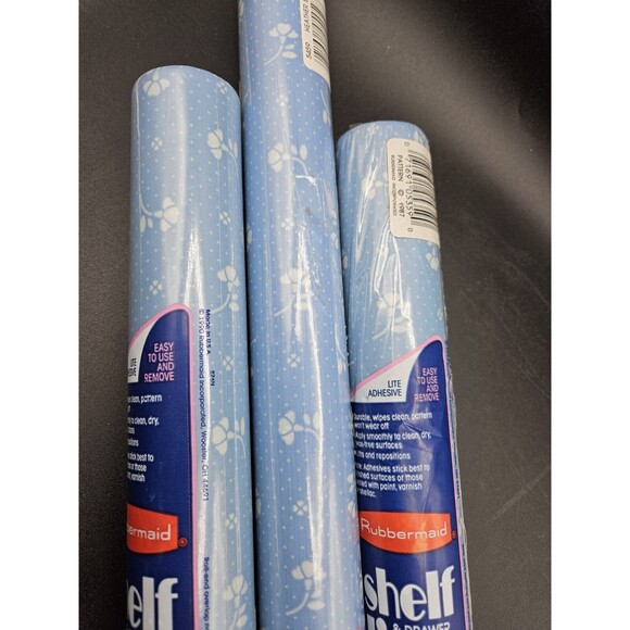 Vintage Rubbermaid Shelf & Drawer Liner Blue Polka Dots & Flowers Cottagecore - Picture 2 of 4